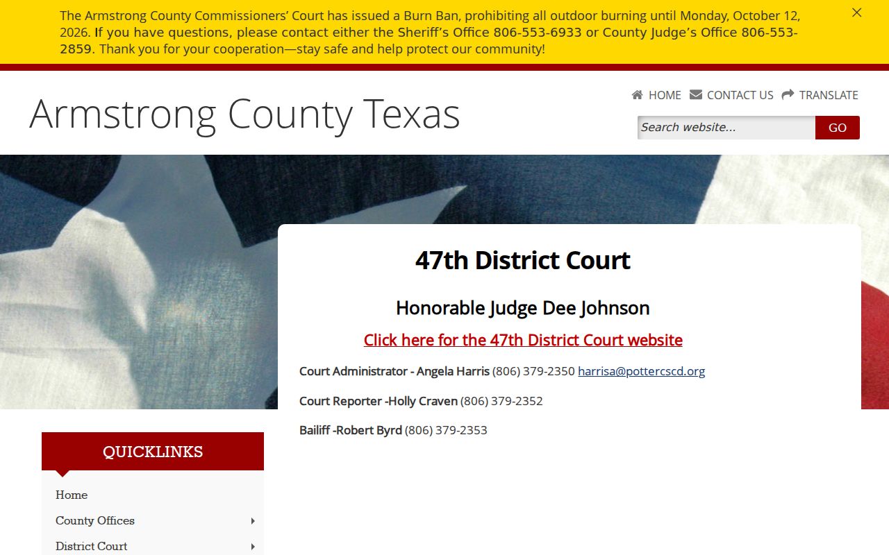 Armstrong County contact and courtroom information for the 47th District Court