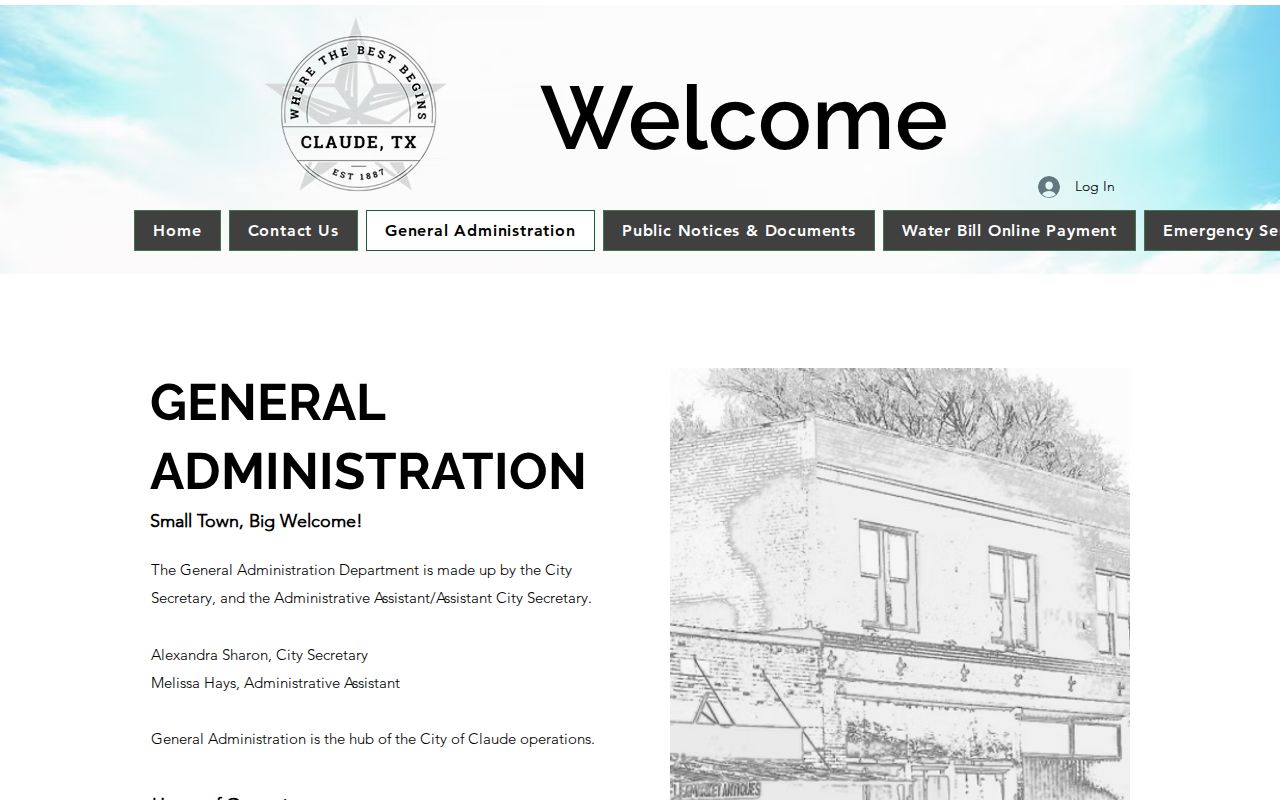 Current Claude City Hall general-administration page and office contacts